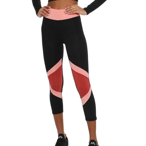 Revolve Iris & Ink Black Coral Pink Pantaloni Cropped High Waist Legging - Picture 1 of 10